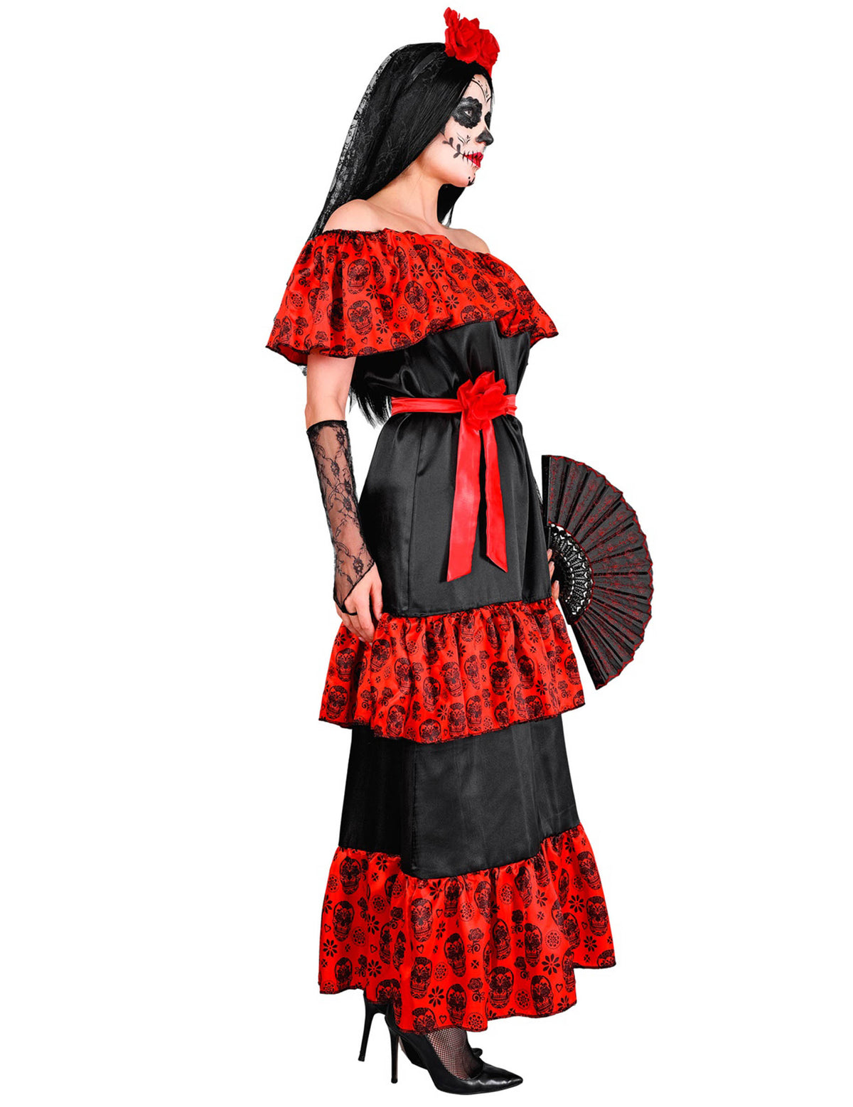 Vue de profil du déguisement Mexicaine Dia de los muertos pour femme