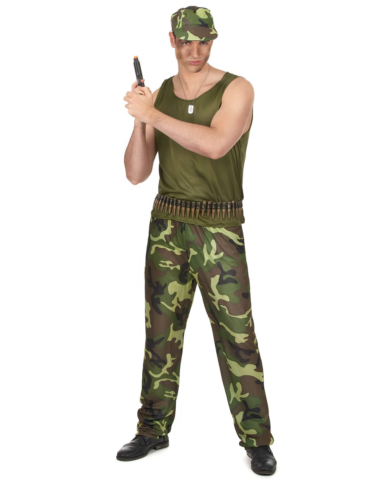 Costum militar pentru bărbat verde kaki cu pantaloni camuflați