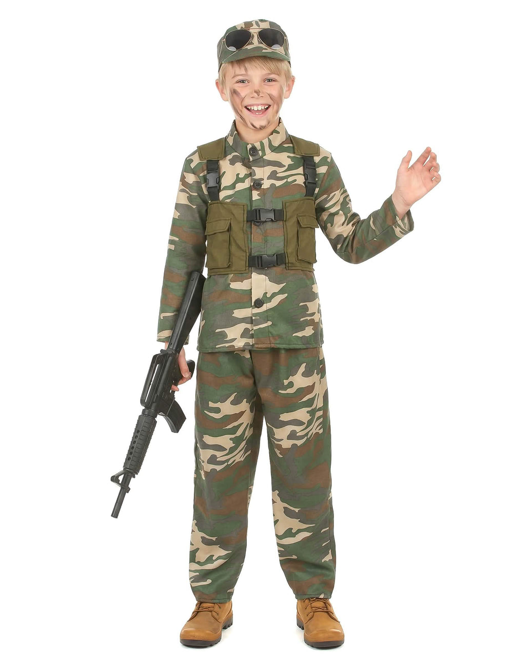 Vedere din față a costumului militar pentru băiat