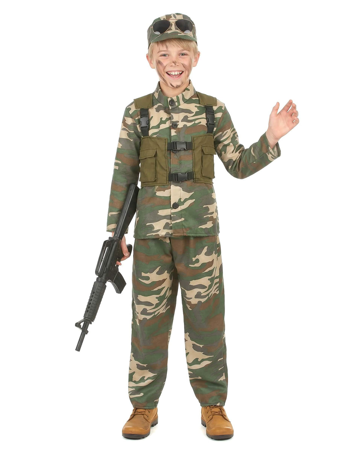 Vedere din față a costumului militar pentru băiat