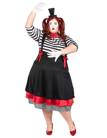 Costum mime, rochie neagră și roșie, dimensiuni mari pentru femei