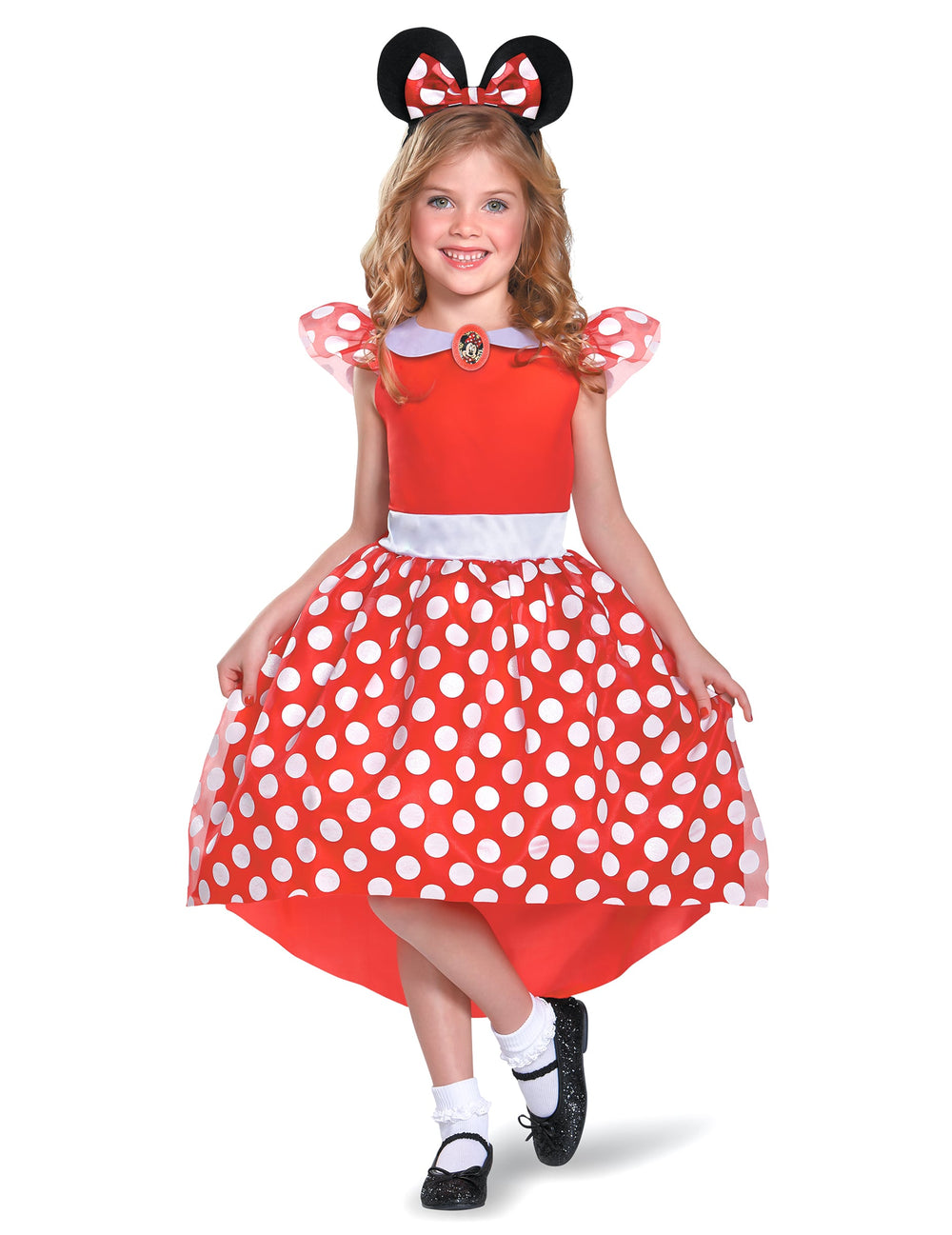 Déguisement Minnie Mouse pour fille rouge classique à pois blancs