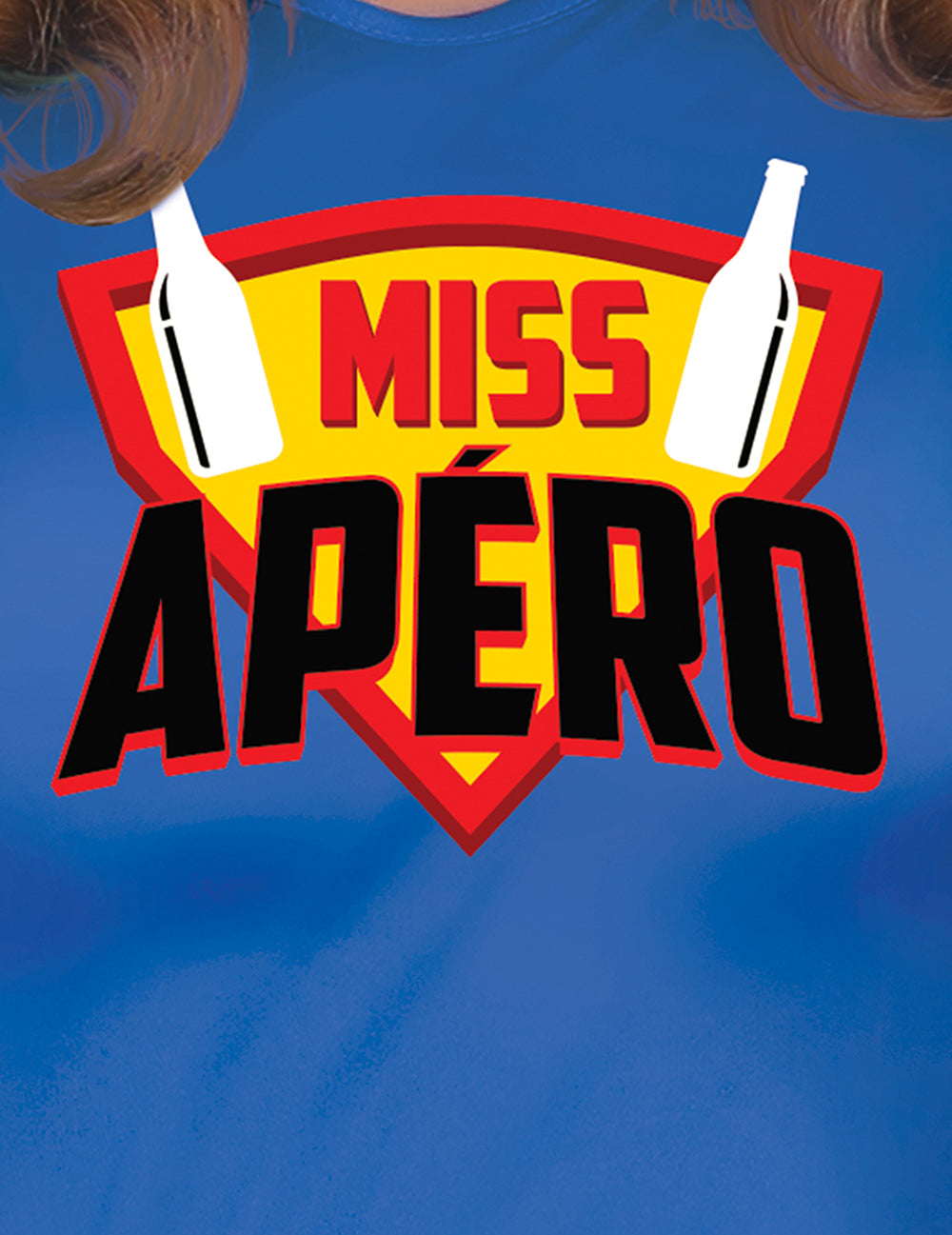 Gros plan sur le logo du déguisement de Miss Apéro pour femme