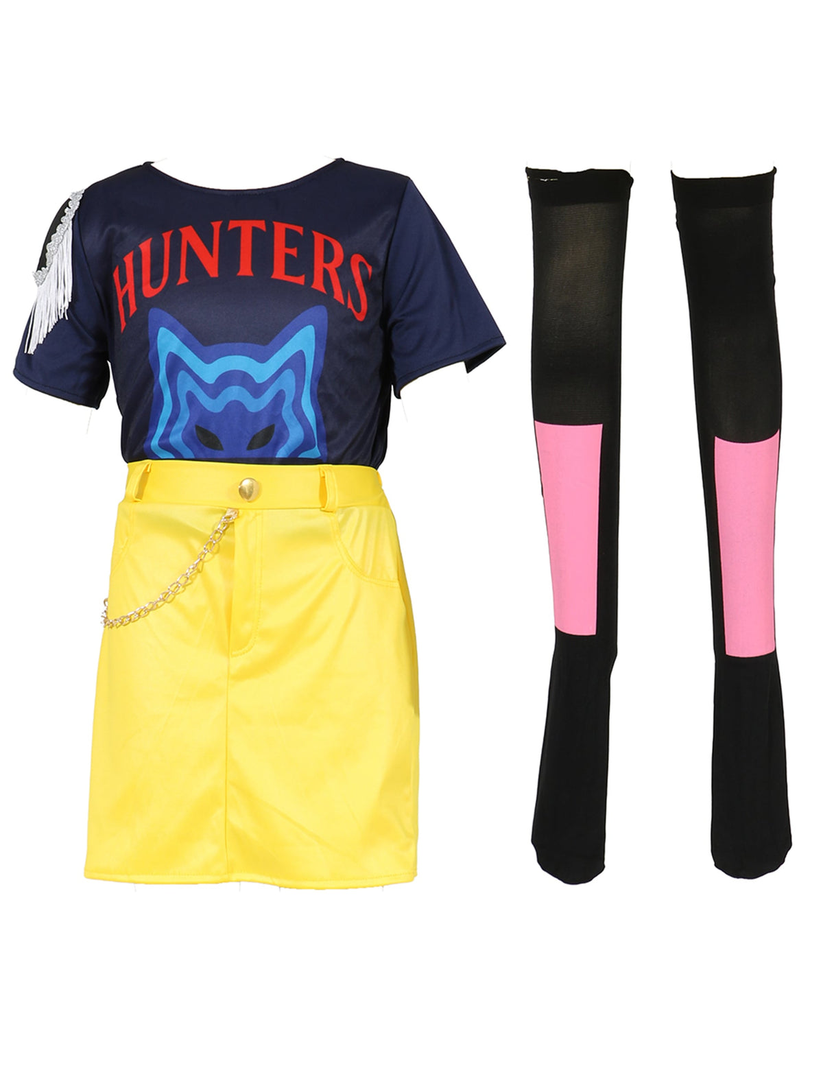 Vue de face du t-shirt et des chaussettes du déguisement miss Kpop pour fille