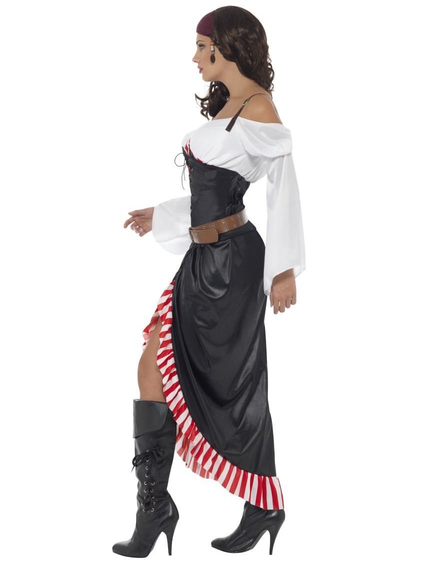 Vue de profil du déguisement miss sexy tête de mort pirate pour femme