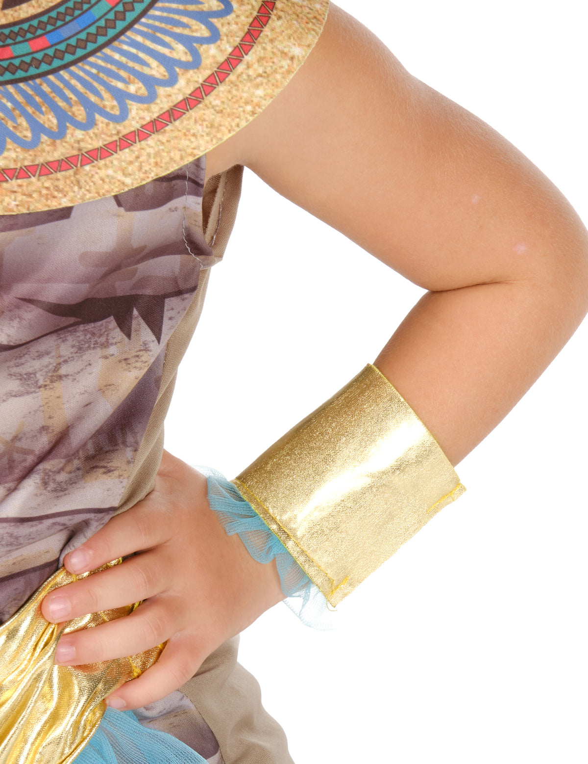 Déguisement de momie égyptienne pour fille beige et or avec détails bleus