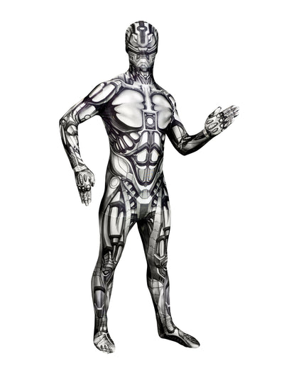 Costum Androïd Morphsuits™ pentru adulți gri și alb cu modele mecanice