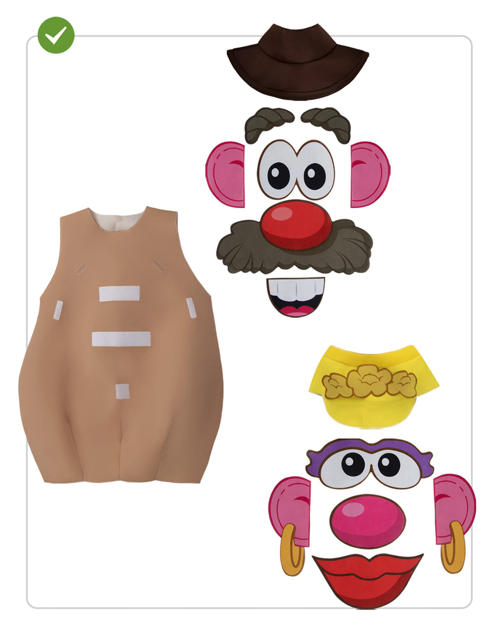 Détail des pièces et accessoires du déguisement Mr Patate Toy Story