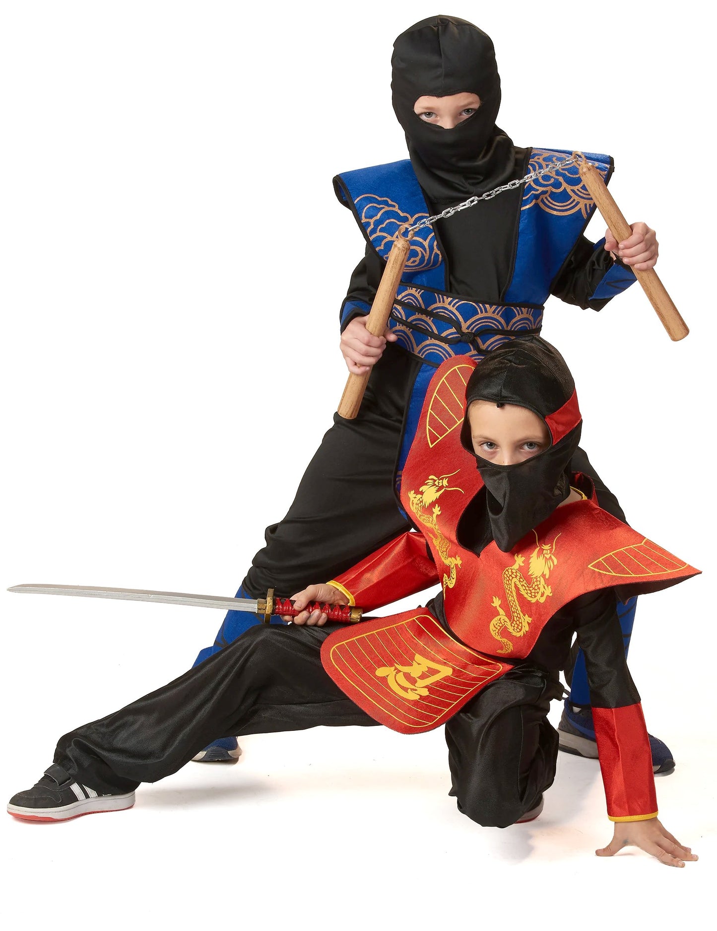 Costum ninja albastru și auriu