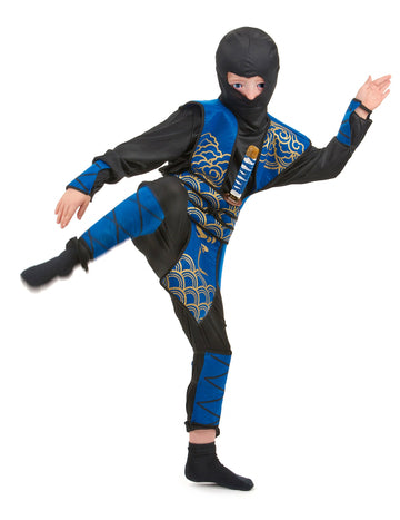 Costum ninja albastru și auriu