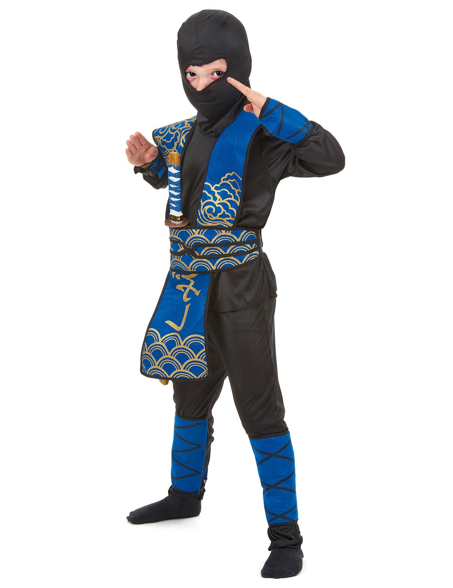 Costum ninja albastru și auriu