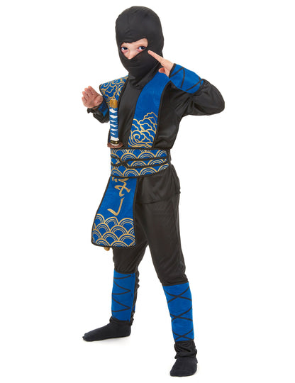 Costum ninja albastru și auriu