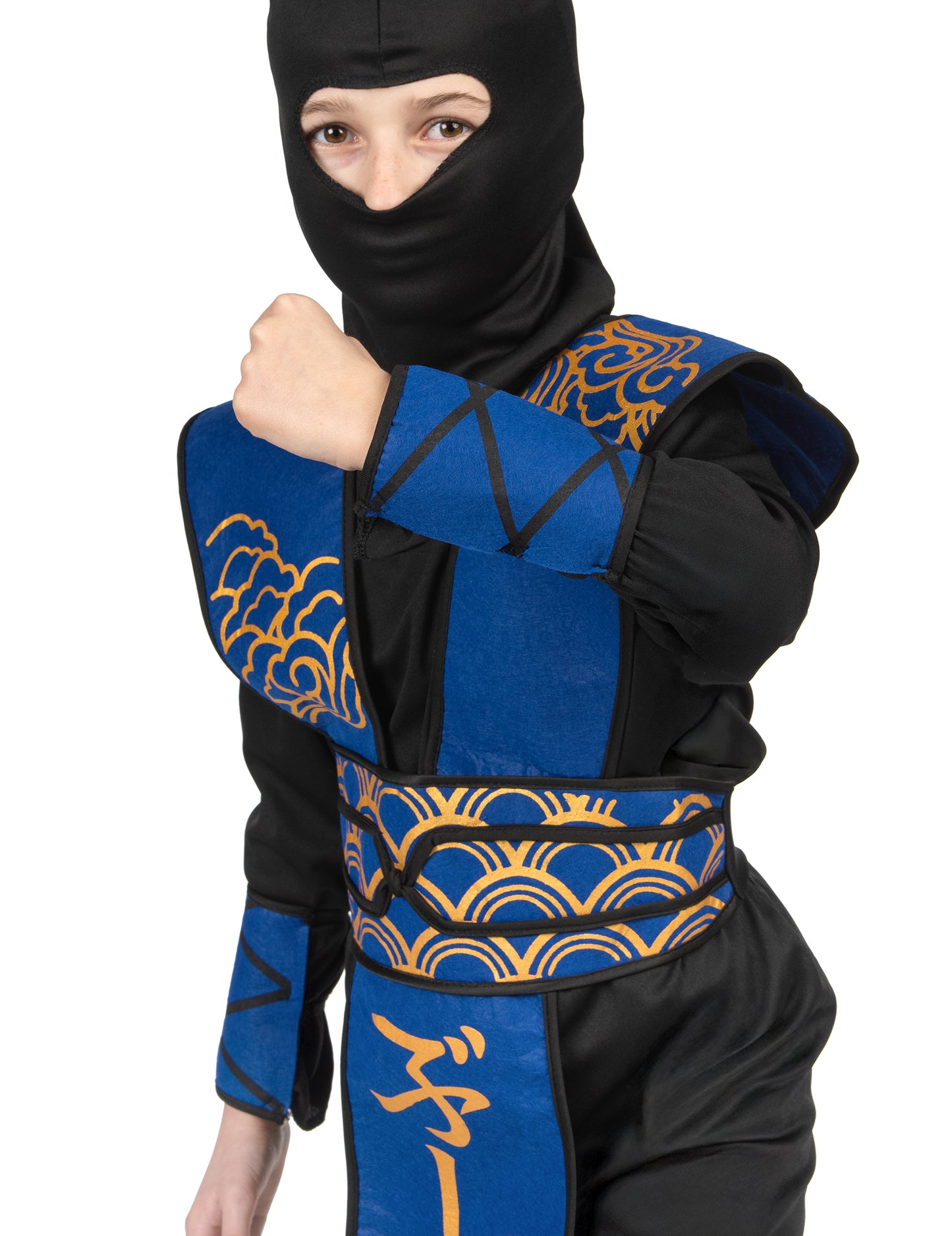 Costum ninja albastru și auriu