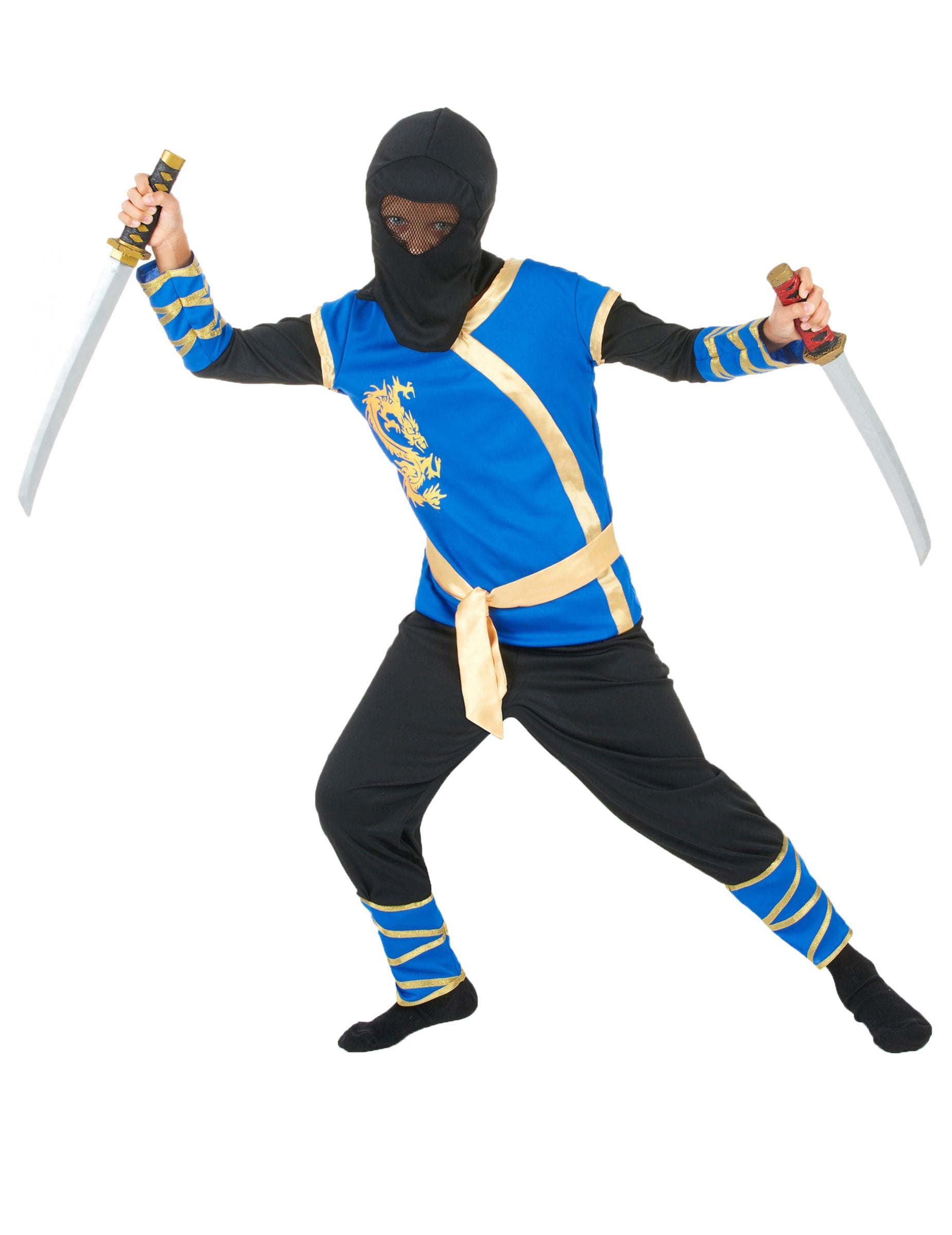 Déguisement ninja pour garçon bleu et or