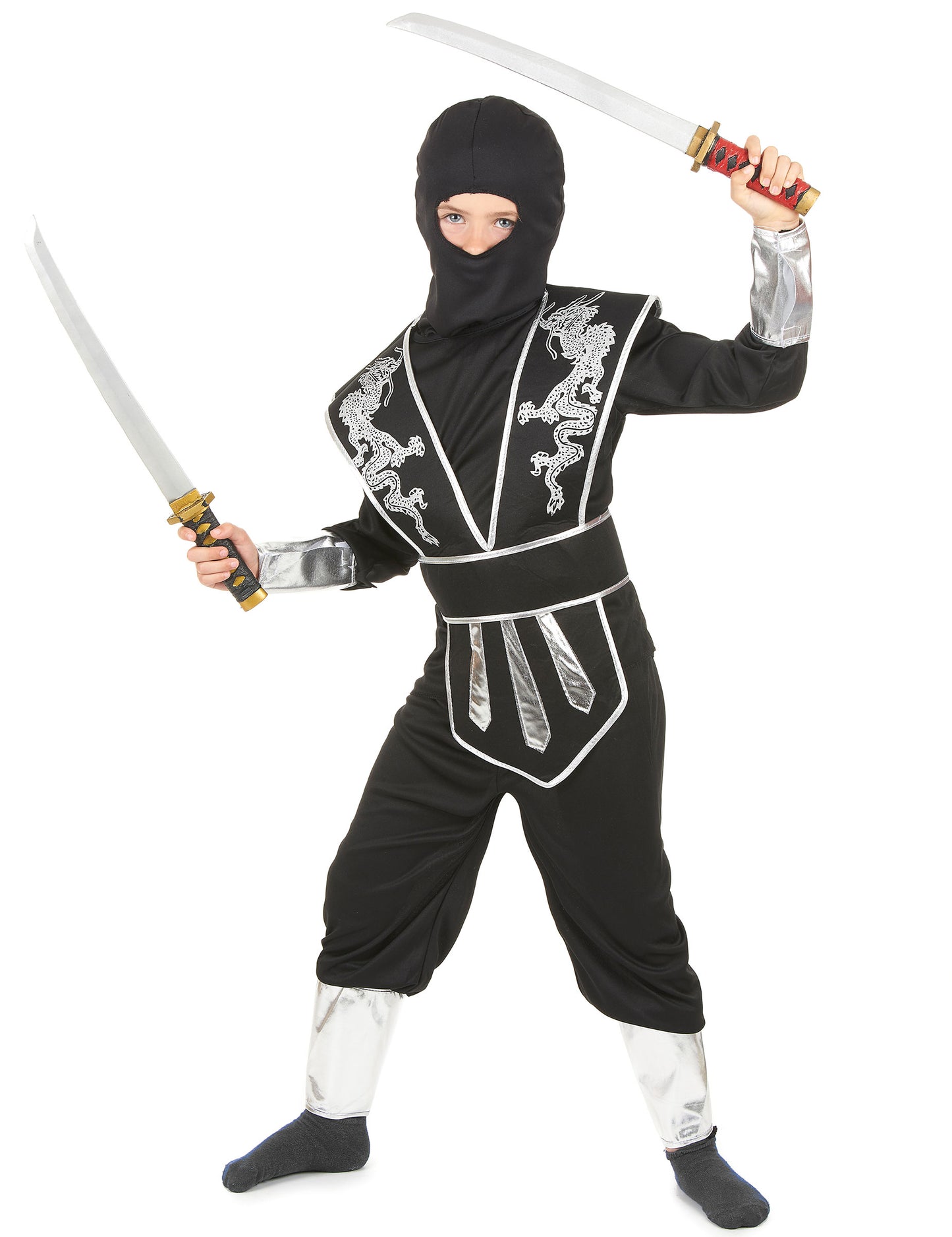Costum ninja de băieți negri și argintii
