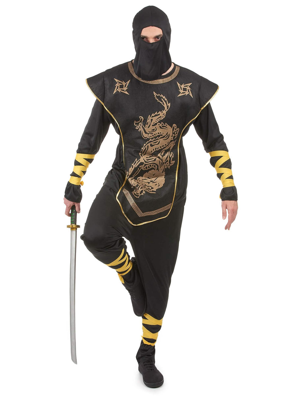 Déguisement ninja dragons dorés pour homme noir et or