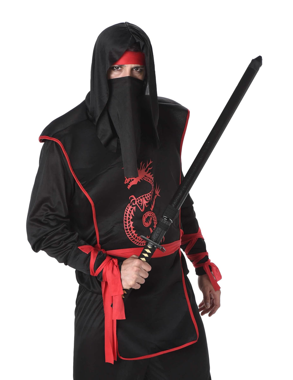 Prim-plan pe masca și sabia costumului ninja pentru bărbat