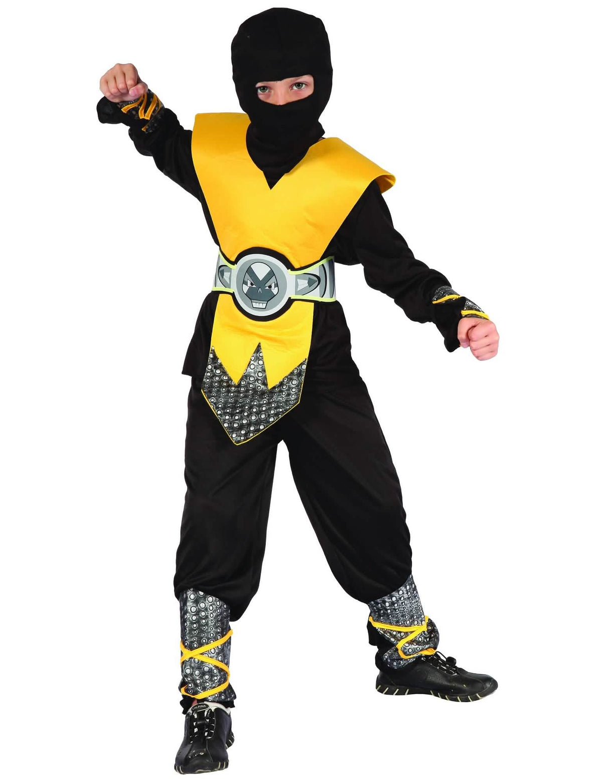 Costum de ninja pentru băiat galben și negru cu pieptar