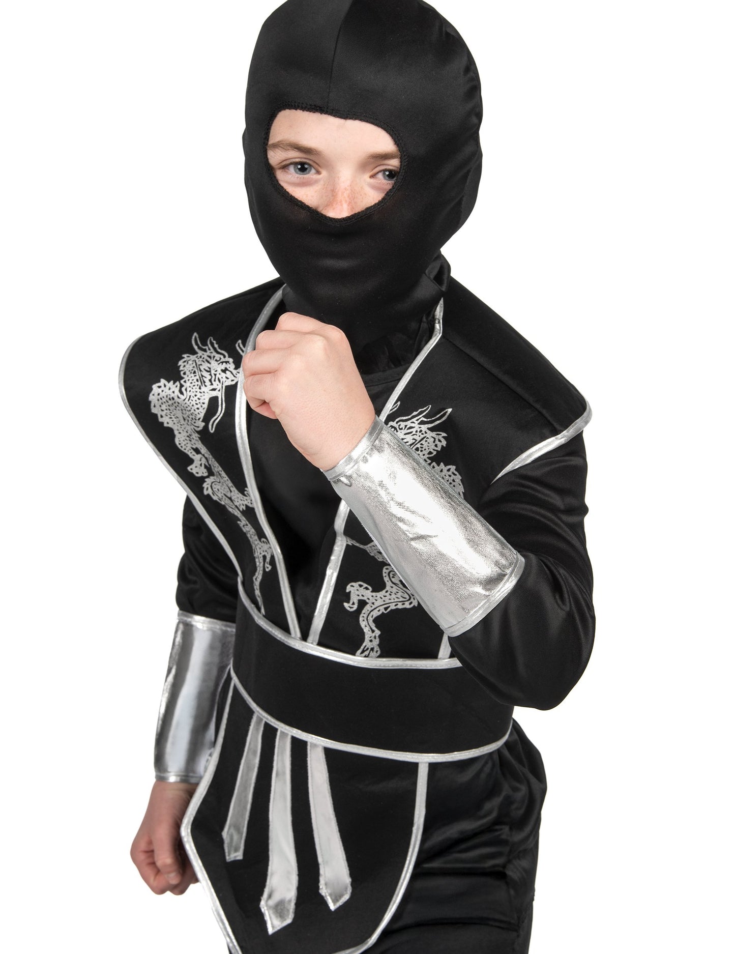 Costum ninja de băieți negri și argintii