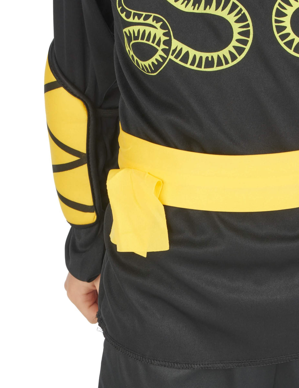 Détail du motif serpent et de la ceinture du déguisement ninja pour garçon