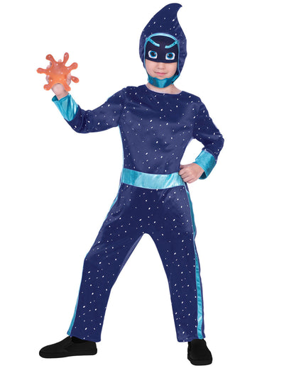 Costum de Ninjaka Pyjamasques pentru copii, albastru noapte înstelat, cu cagulă și accesoriu