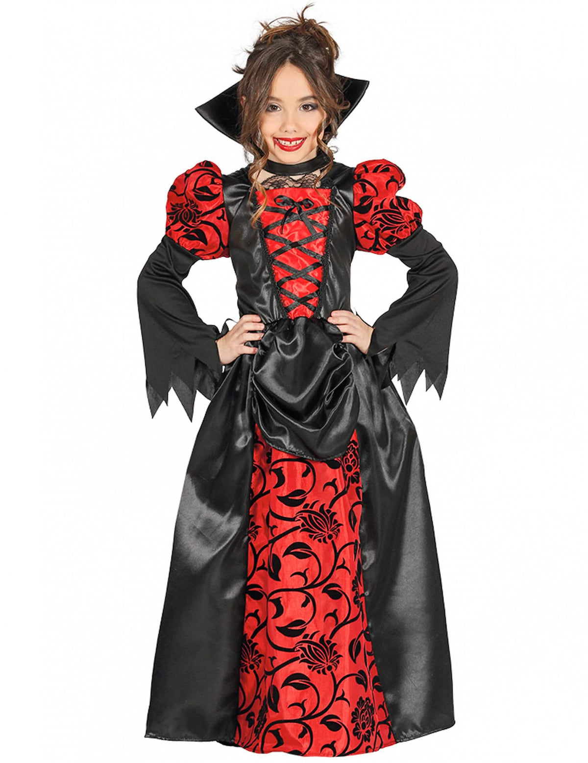Costum nobil de contesă vampir pentru fată roșu și negru