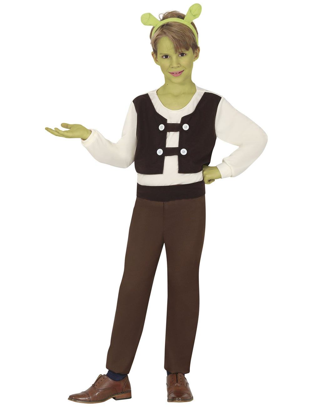 Déguisement d'ogre vert pour enfant marron et blanc avec serre-tête oreilles