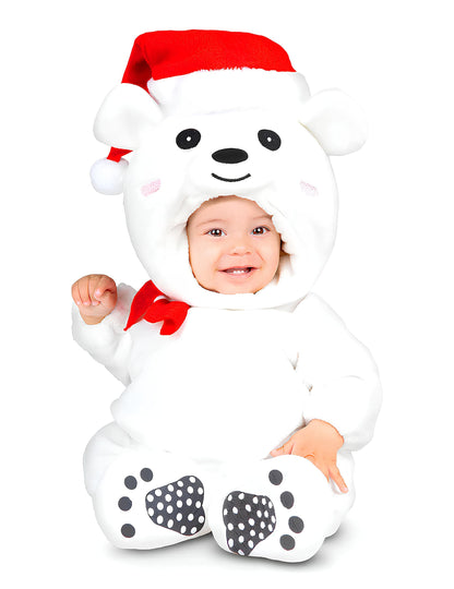 Déguisement ours blanc pour bébé blanc avec bonnet de Noël rouge