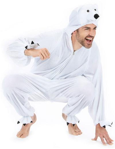 Costum de urs polar pentru adult alb cu glugă