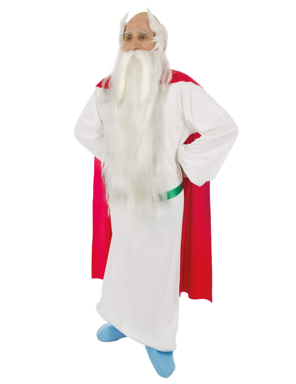 Costum de druide Panoramix pentru adult alb și roșu cu curea verde