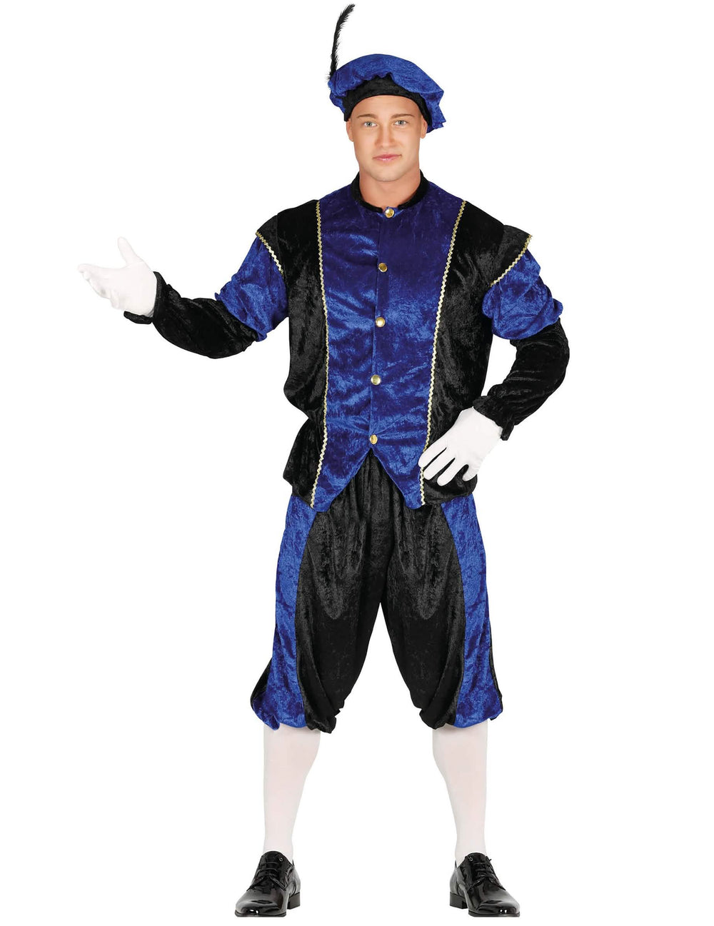 Costum de Père fouettard pentru adult albastru și negru cu pălărie cu pană