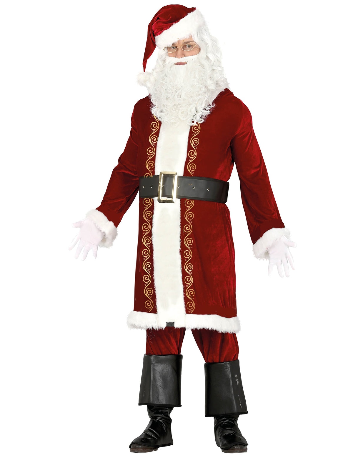Déguisement Père Noël chic à dorures pour homme rouge et blanc avec motifs dorés