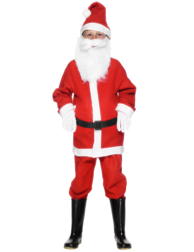 Déguisement de Père Noël pour garçon rouge et blanc avec barbe et bonnet
