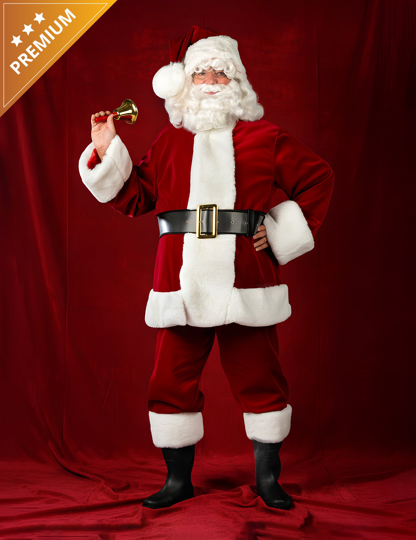 Déguisement de Père Noël pour homme rouge en velours luxe avec clochette