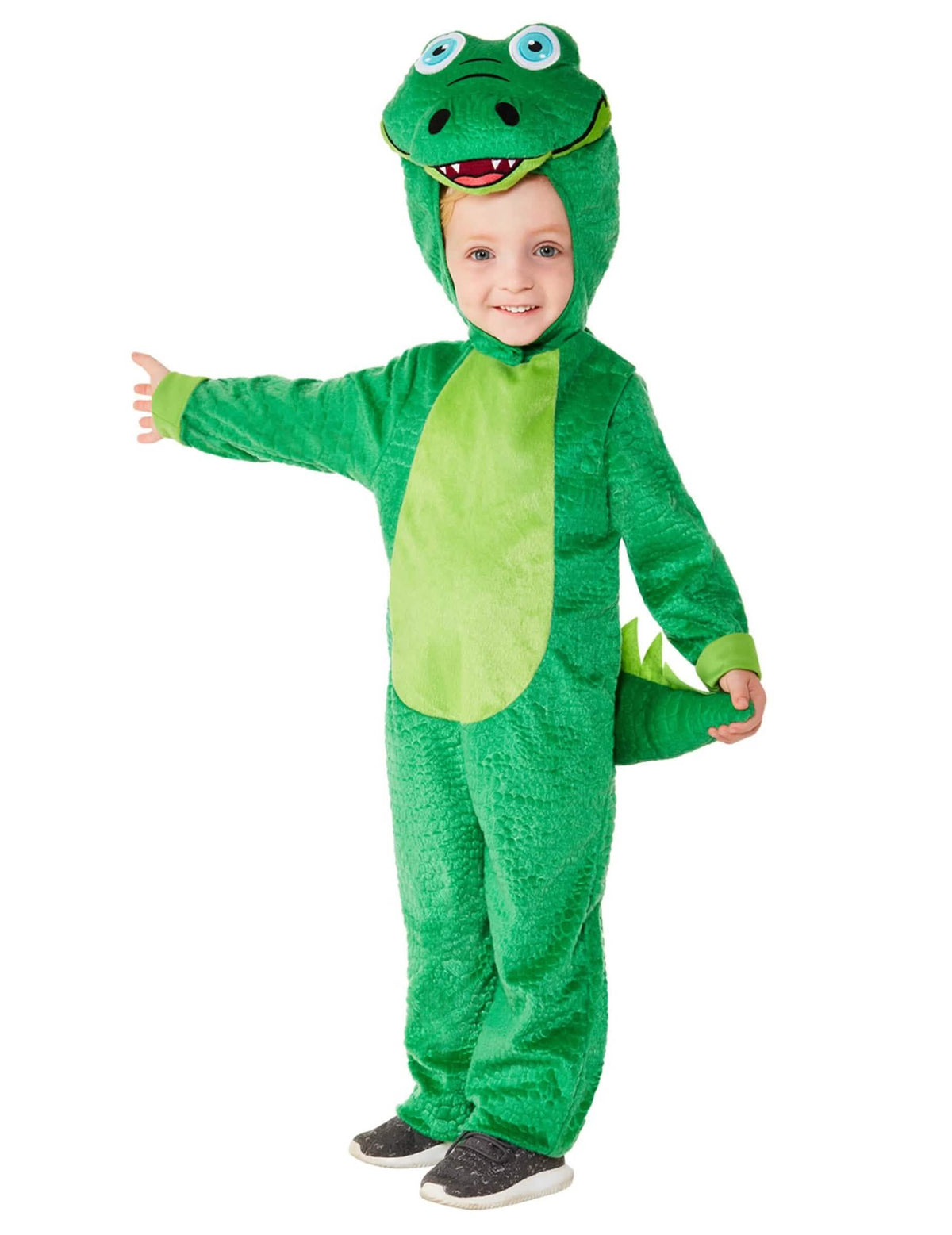 Costum de bebeluș cu crocodil mic verde, cu glugă și coadă