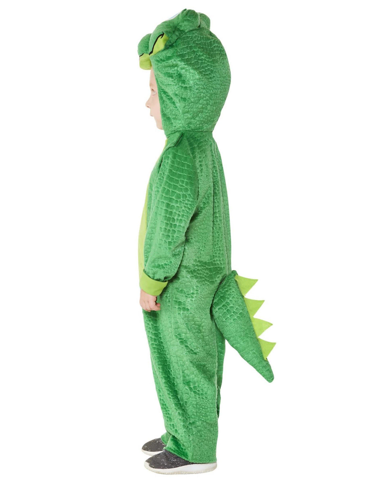 Vedere din profil a costumului de crocodil mic pentru bebeluș