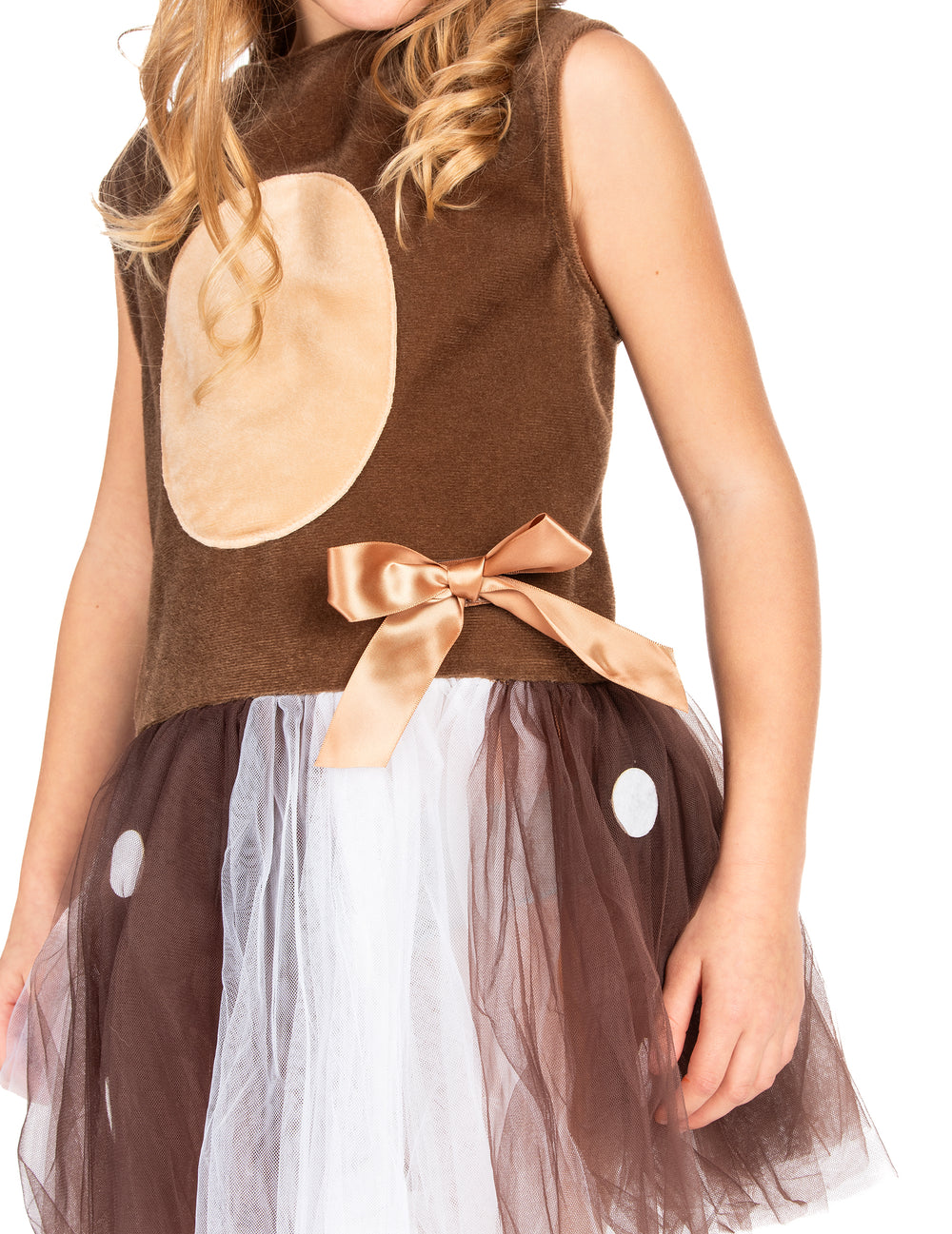 Détail du nœud en satin et du tutu du déguisement de petit renne