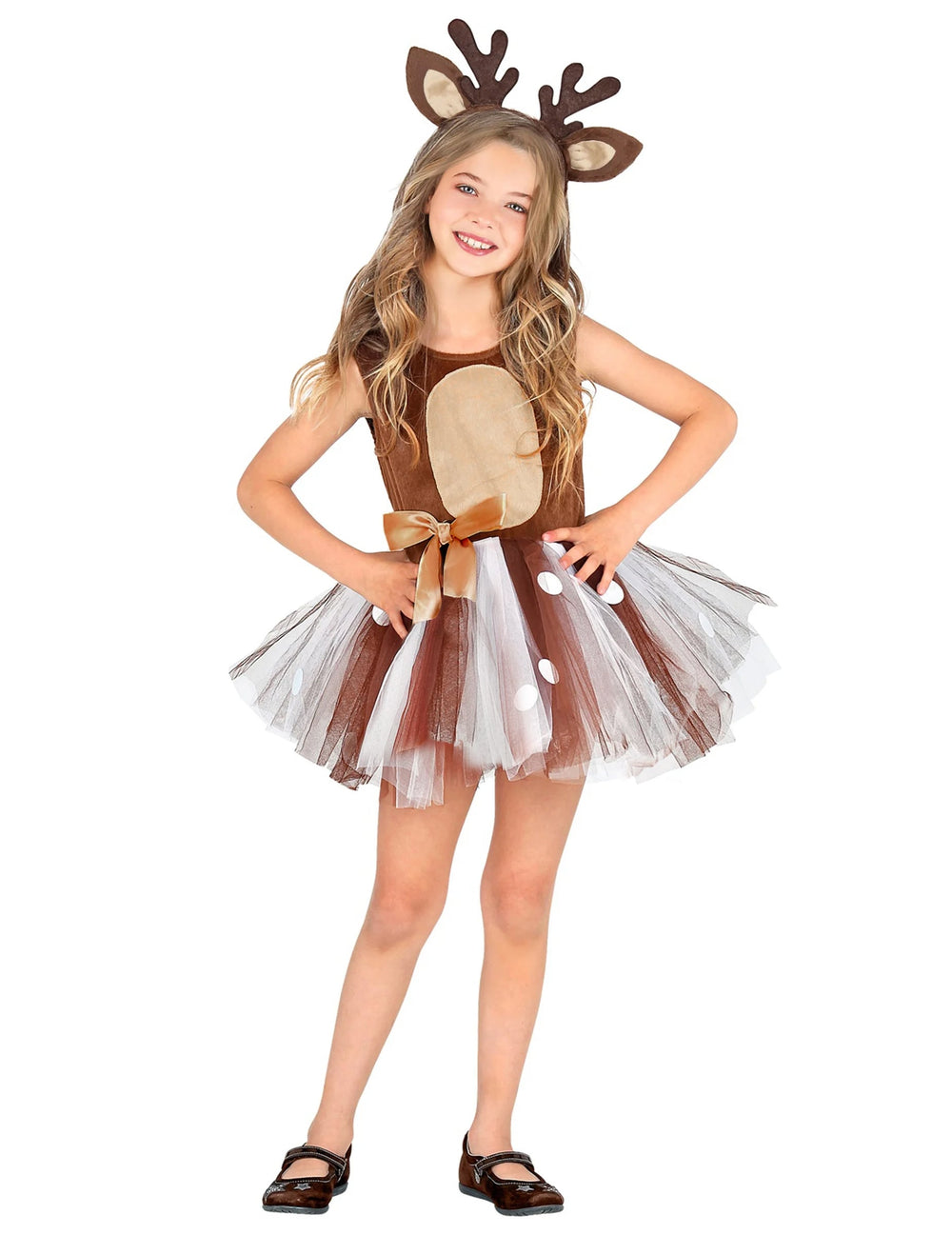 Déguisement de petit renne tutu pour fille marron et blanc avec serre-tête