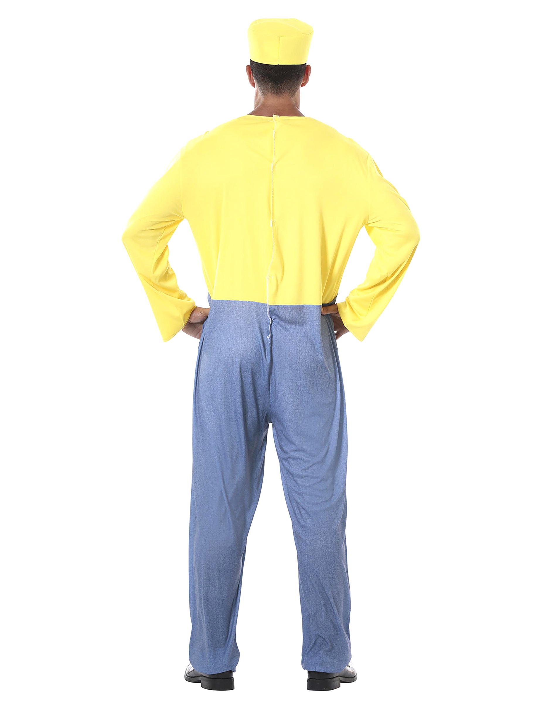 Vue de dos du déguisement de petite créature jaune pour adulte