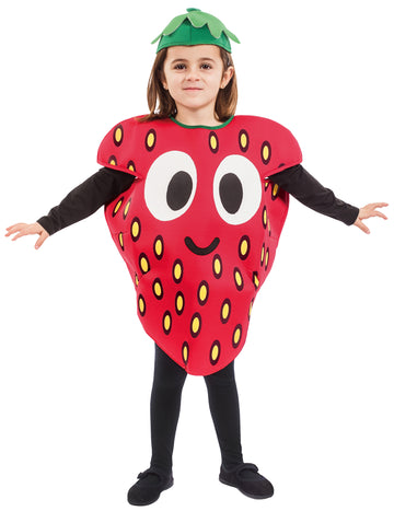 Déguisement petite fraise pour enfant rouge avec visage et chapeau vert