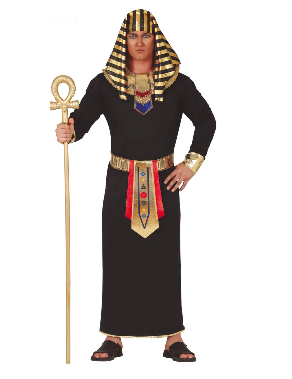Déguisement de pharaon pour homme noir et doré avec coiffe