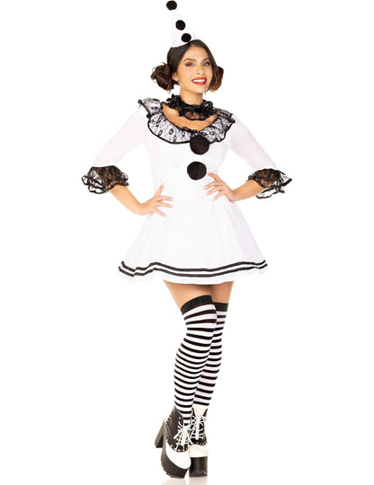 Costum sexy al alb al Pierrot pentru femei