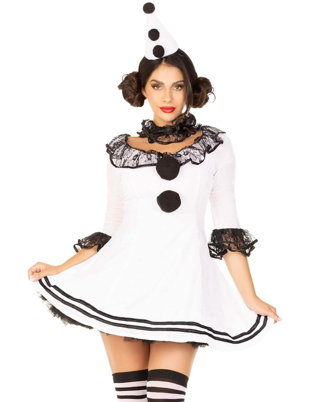Vedere din față a costumului de pierrot sexy pentru femeie