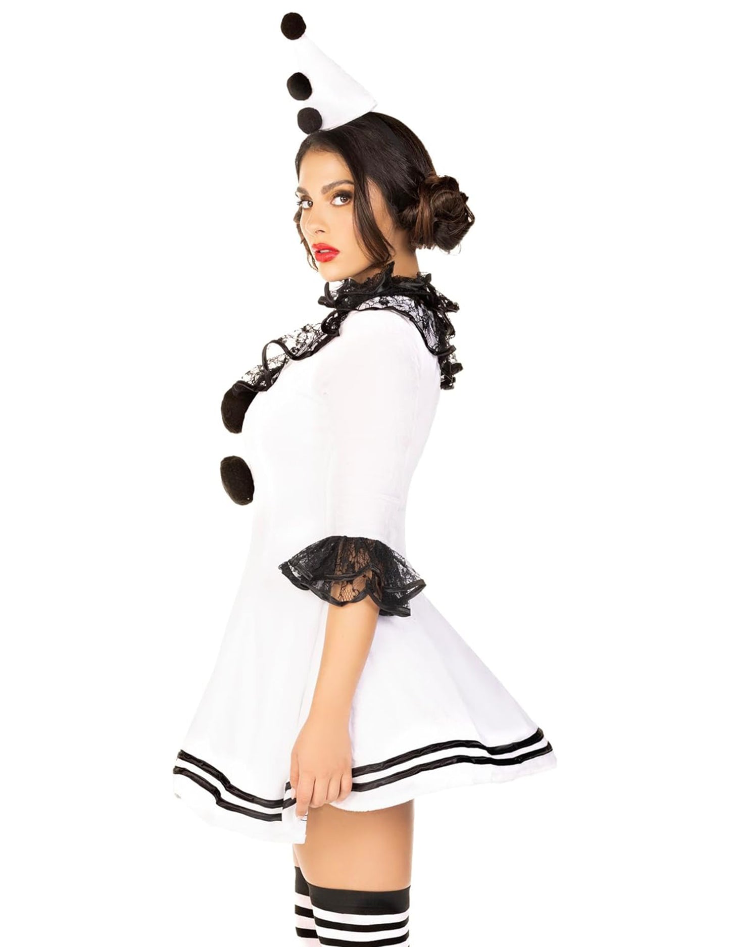 Costum sexy al alb al Pierrot pentru femei