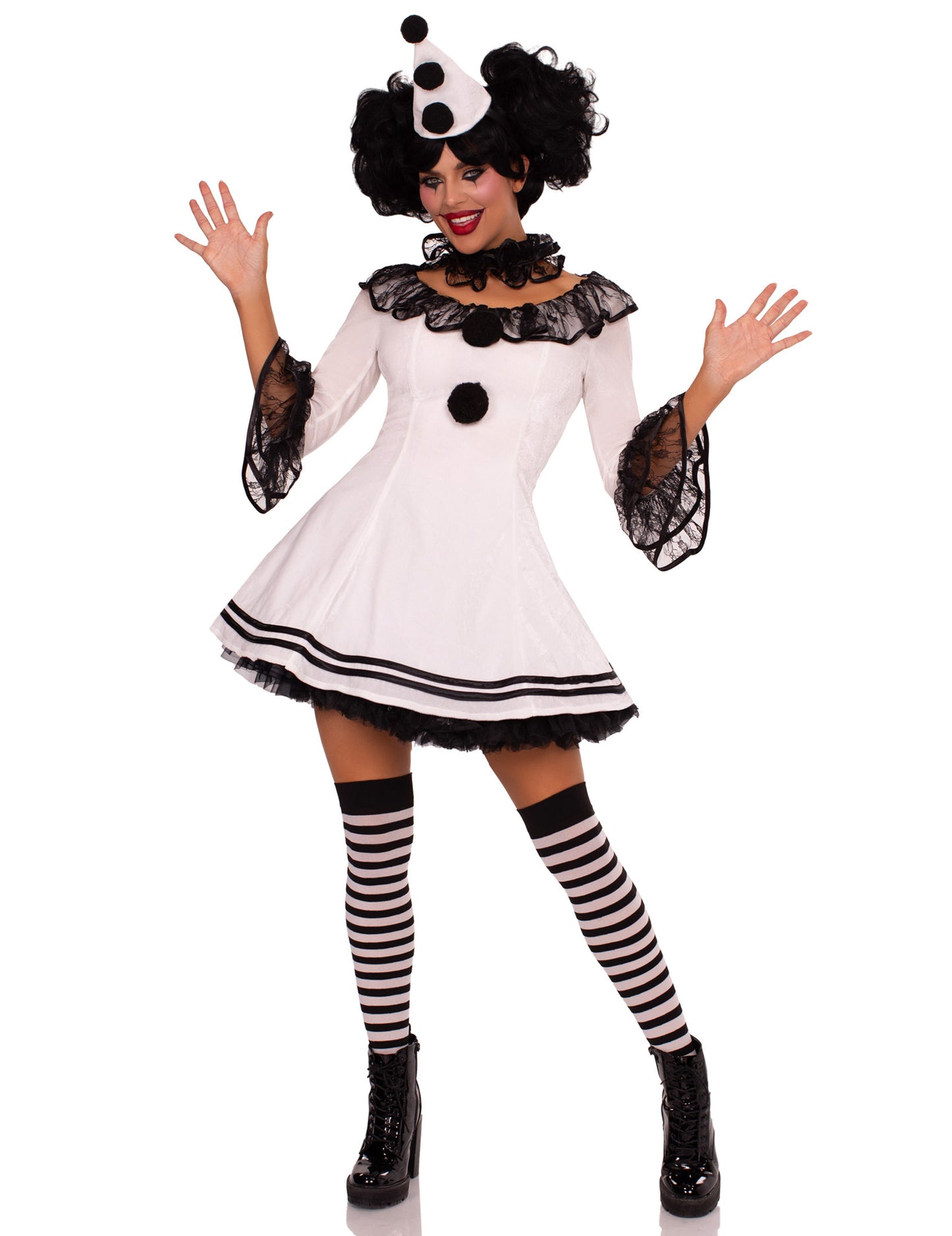 Costum sexy al alb al Pierrot pentru femei