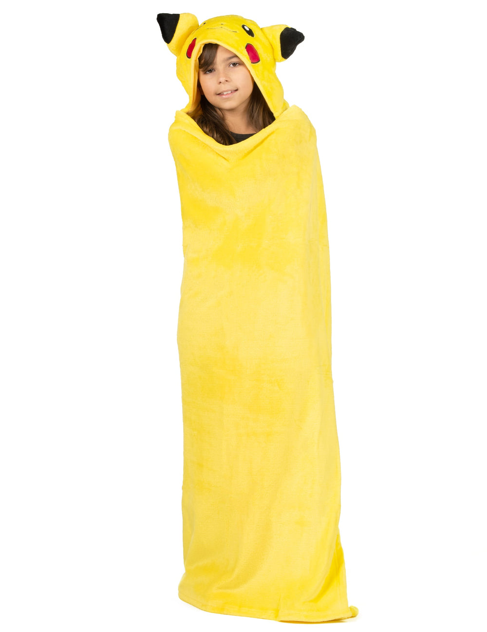 Vue de face enveloppée du déguisement plaid polaire à capuche Pikachu Pokémon™