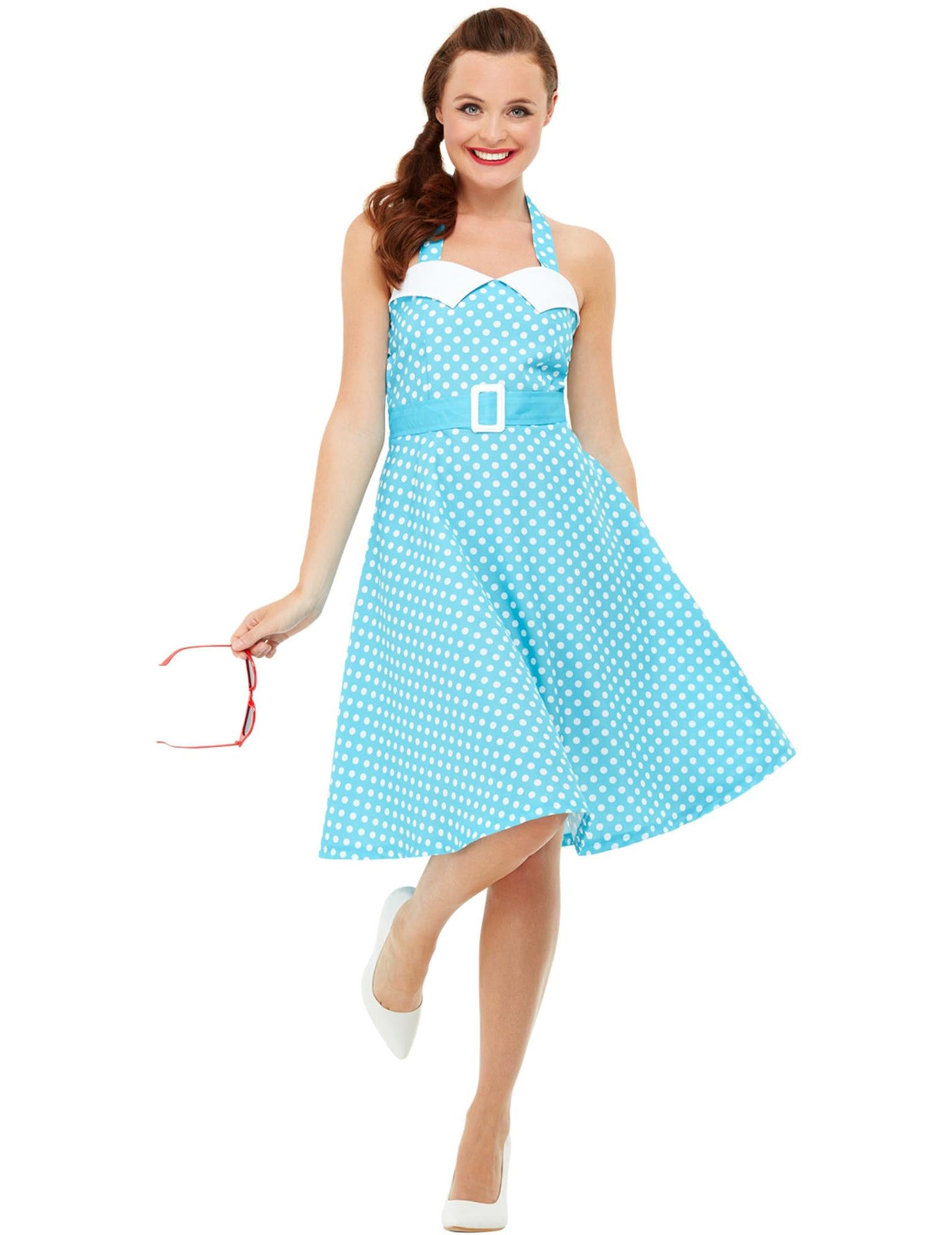 Femeie cu costum retro albastru pin-up