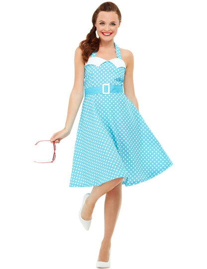 Femeie cu costum retro albastru pin-up