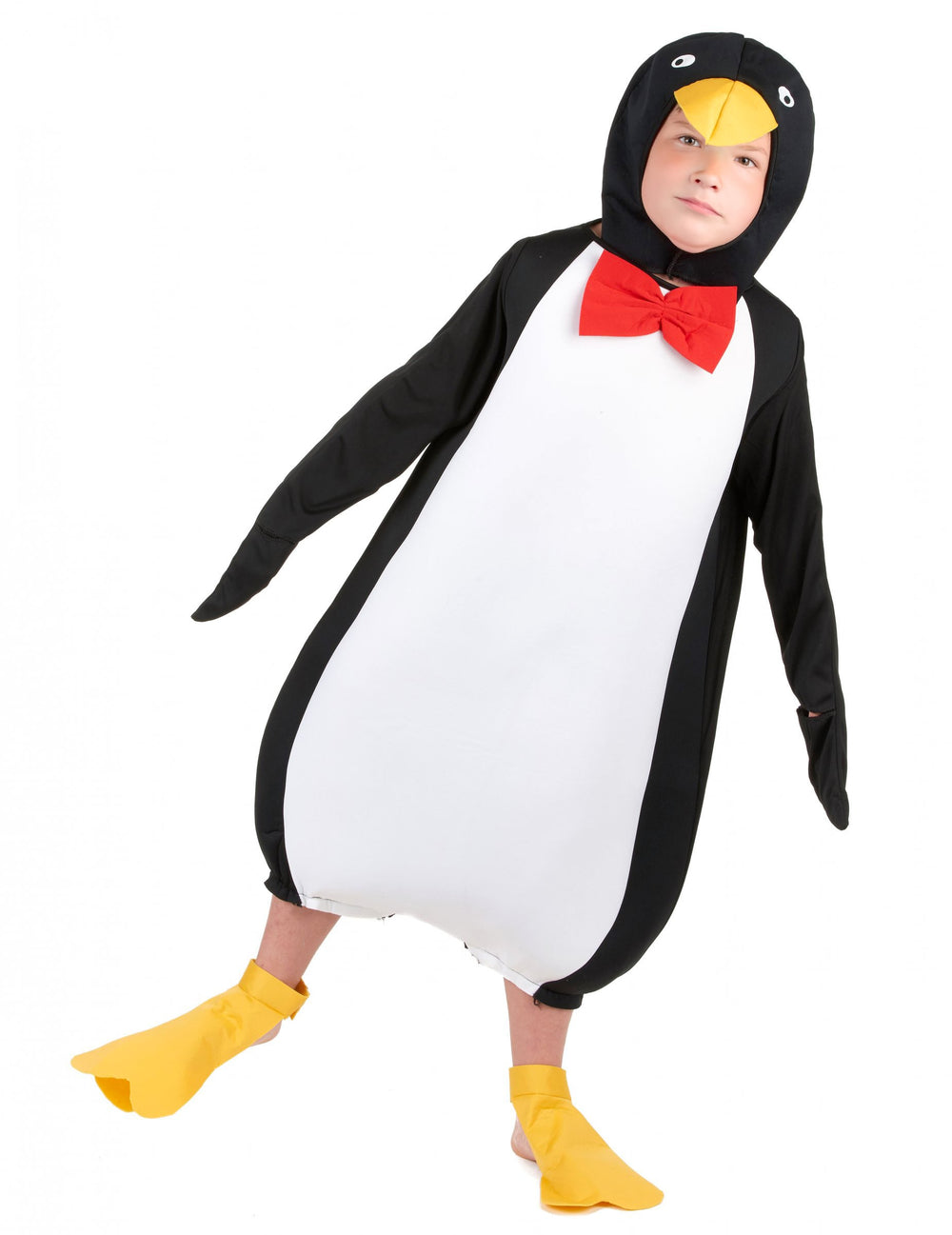 Déguisement de pingouin humoristique pour enfant noir et blanc avec nœud papillon rouge