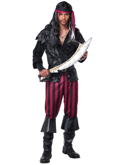 Vedere frontală a costumului de Pirat cu dungi pentru bărbați